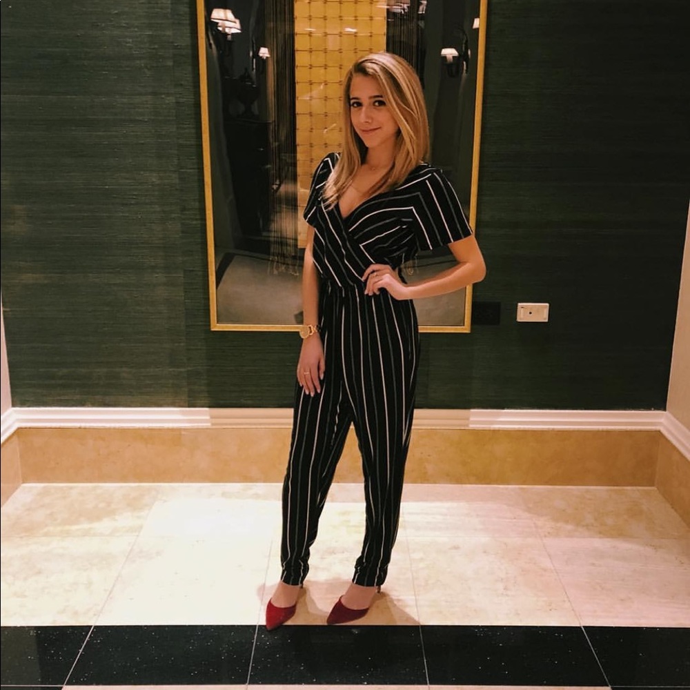 Express stripe surplice jumpsuit